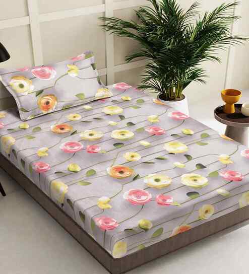 Multicolor Floral 300 TC Cotton Blend 7D Single Bedsheet with 1 Pillow Cover