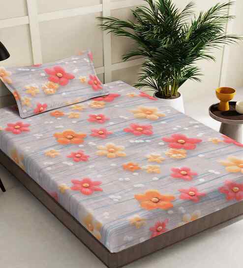 Multicolor Floral 300 TC Cotton Blend 7D Single Bedsheet with 1 Pillow Cover