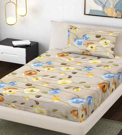 Multicolor Floral 300 TC Cotton Blend 7D Single Bedsheet with 1 Pillow Cover