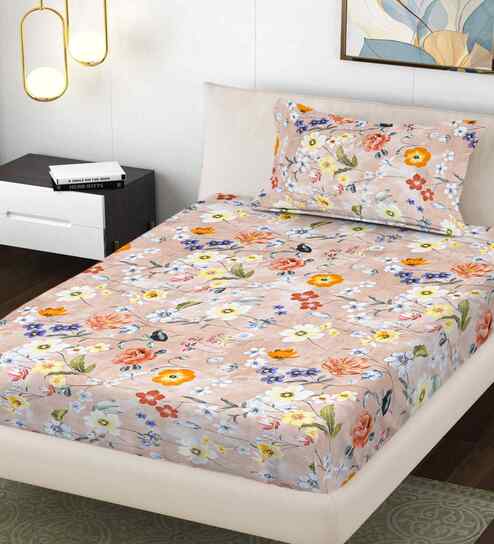 Multicolor Floral 300 TC Cotton Blend Single Bedsheet with 1 Pillow Cover