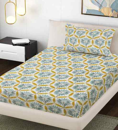 Multicolor Floral 300 TC Cotton Blend Single Bedsheet with 1 Pillow Cover