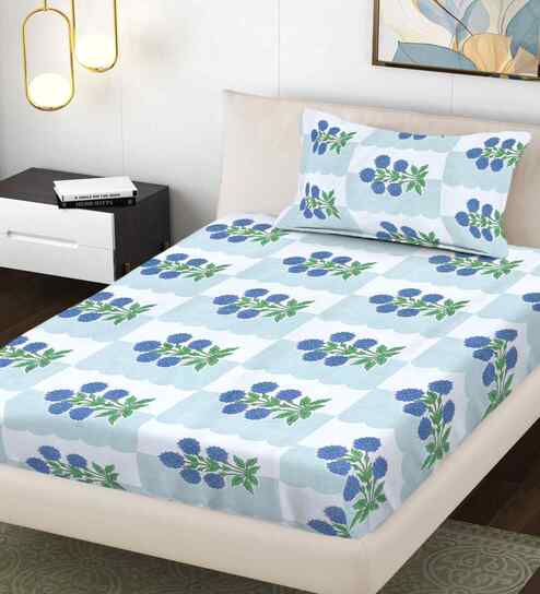 Multicolor Floral 300 TC Cotton Blend Single Bedsheet with 1 Pillow Cover