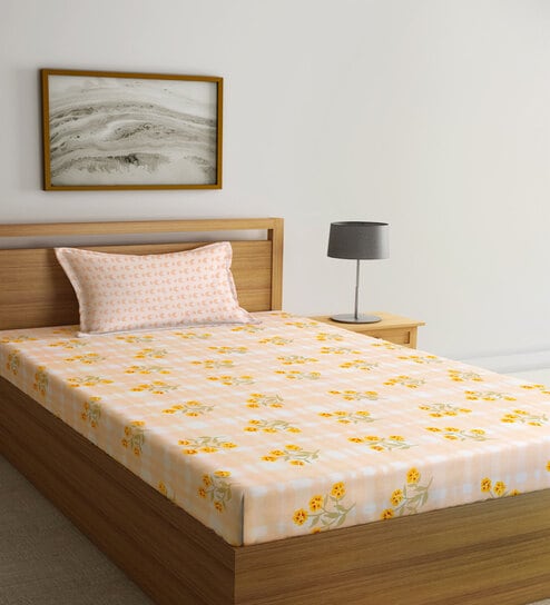 Multicolor Floral 300 TC Cotton Single Bedsheet with 1 Pillow Cover