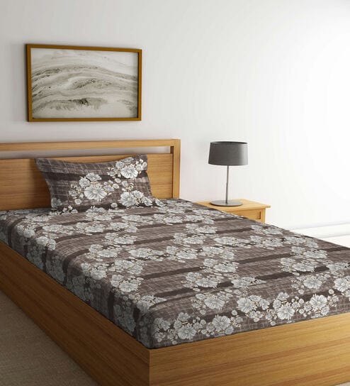 Multicolor Floral 300 TC Cotton Single Bedsheet with 1 Pillow Cover