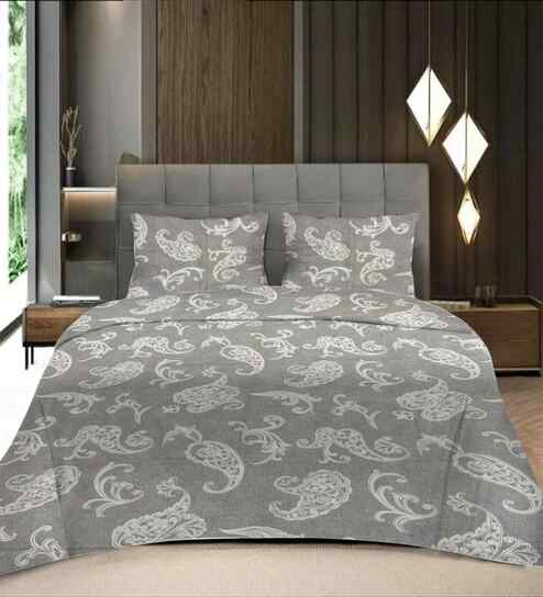Coffee Floral 400 TC Cotton Queen Flat Bedsheet with 2 Pillow Covers Essential Collection