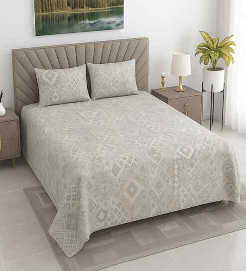 Multicolor Floral 400 TC Cotton Queen Flat Bedsheet with 2 Pillow Covers Essential Collection