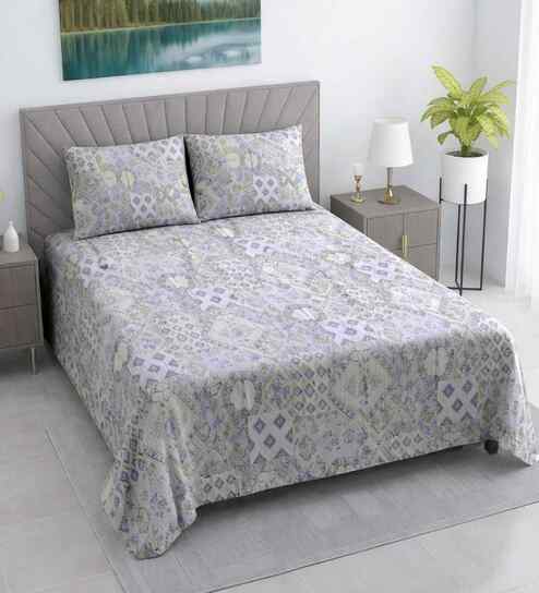 Multicolor Floral 400 TC Cotton Queen Flat Bedsheet with 2 Pillow Covers Essential Collection