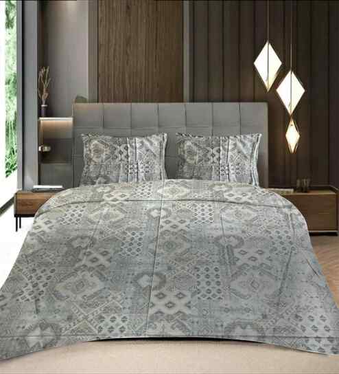 Multicolor Floral 400 TC Cotton Queen Flat Bedsheet with 2 Pillow Covers Essential Collection