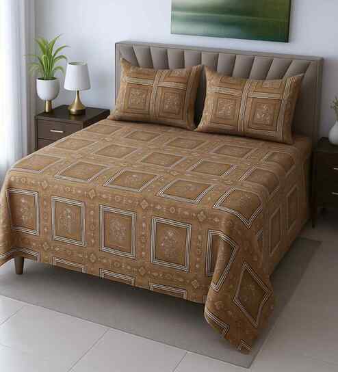 Multicolor Floral 400 TC Cotton Queen Size Bedsheet with 2 Pillow covers Essential Series Collection