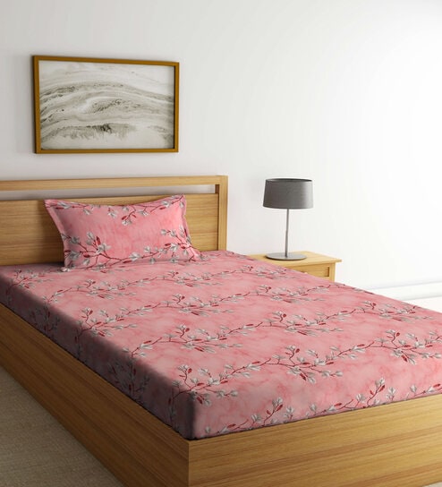 Multicolor Floral 400 TC Cotton Single Bedsheet with 1 Pillow Cover