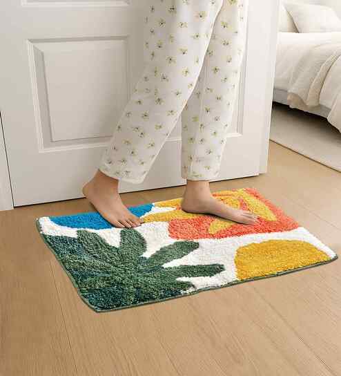 Multicolor Floral Cotton Blend 24x16 Inches Anti Skid Door Mat