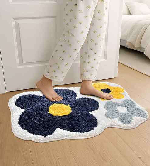 Multicolor Floral Cotton Blend 24x16 Inches Anti Skid Door Mat