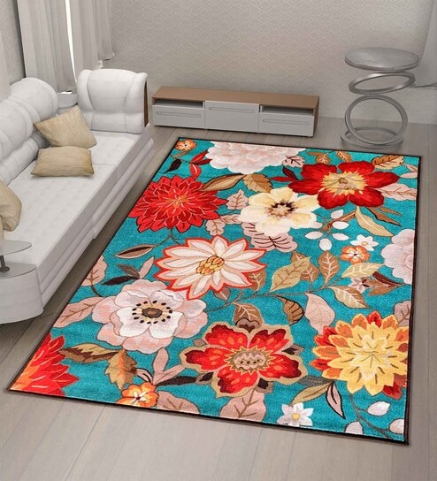 Multicolor Floral Nylon 5 x 7 Feet Machine Made Carpet