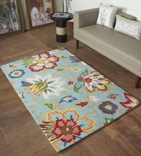 Multicolor Floral Wool 4 ft x 6 ft Hand tufted Carpet by Zeba