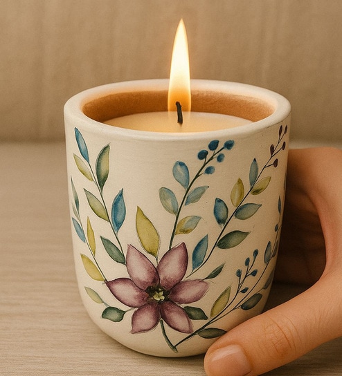 Multicolor Flower Hand Painted Clay Jar