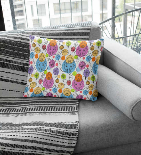 Multicolor Ganesha Satin 16 x 16 Inches Cushion Cover
