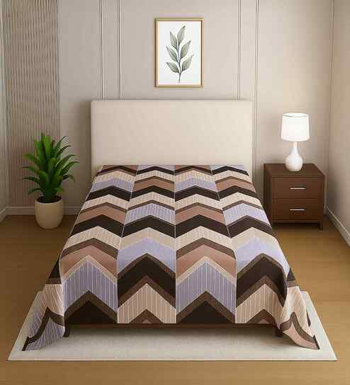 Multicolor Geometric 210 TC Mix Cotton Single Bed Size Bedsheet Essential Series Collection