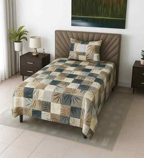 Multicolor Geometric 210 TC Mix Cotton Single Bed Size Bedsheet wih 1 Pillow cover Essential Series Collection