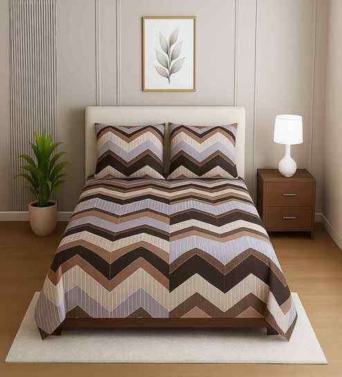 Multicolor Geometric 210 TC Mix Cotton Single Bed Size Bedsheet wih 2 Pillow cover Essential Series Collection