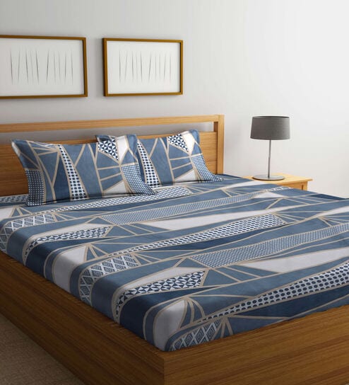 Multicolor Geometric 300 TC Cotton Blend Double Bedsheet with 2 Pillow covers by Klotthe-picture-25