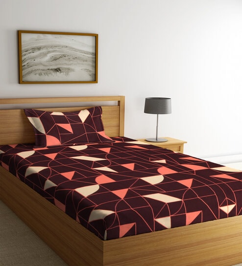 Multicolor Geometric 300 TC Cotton Single Bedsheet with 1 Pillow Cover
