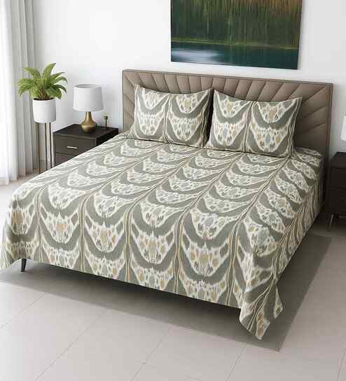Multicolor Geometric 350 TC Cotton Super King Size Bedsheet with 2 Pilllow covers Essential Series Collection