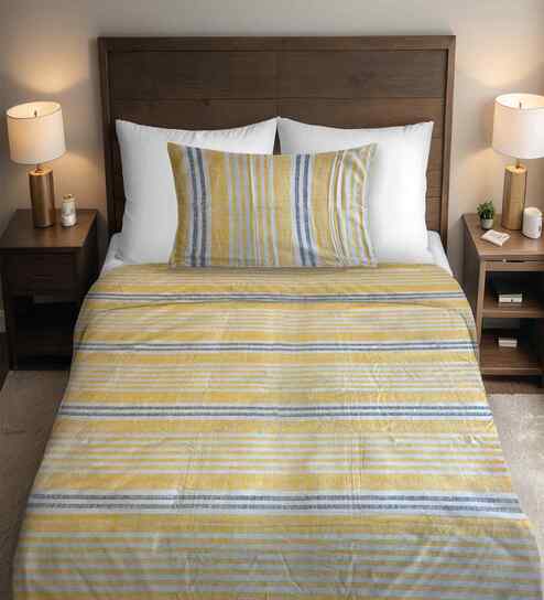 Yellow Geometric 400 TC Cotton Single bed Flat Bedsheet with 1 Pillow Covers Essential Collection