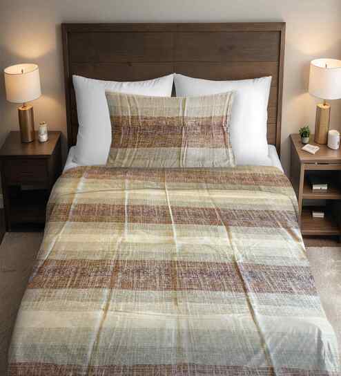 Multicolor Geometric 400 TC Cotton Single bed Flat Bedsheet with 1 Pillow Covers Essential Collection