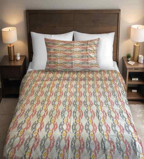 Multicolor Geometric 400 TC Cotton Single Bed Size Bedsheet wih 1 Pillow cover Essential Series Collection