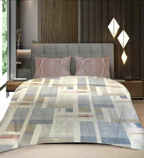 Multicolor Geometric 400 TC Cotton Super King Flat Bedsheet with 2 Pillow Covers Essential Collection