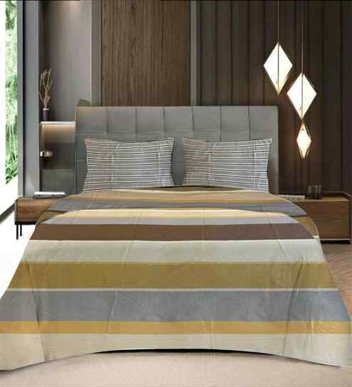 Multicolor Geometric 400 TC Cotton Super King Flat Bedsheet with 2 Pillow Covers Essential Collection