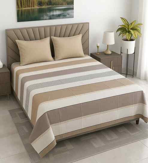 Multicolor Geometric 400 TC Cotton Super King Flat Bedsheet with 2 Pillow Covers Essential Collection