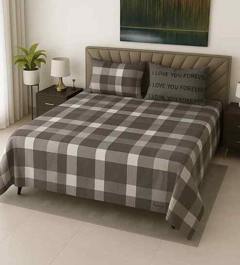 Multicolor Geometric 400 TC Cotton SuperKing Sized Double Bedsheet with 2 Pillow Covers Luxury Series Collection
