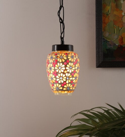 Skyla Black Glass and Iron Hanging Light