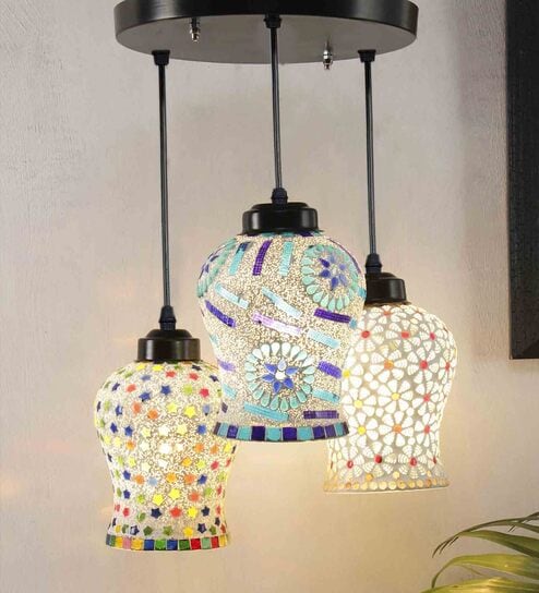 Vintage Multicolour Glass Cluster Hanging Light
