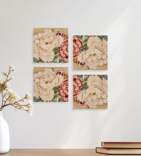 Multicolor Julia Flower Bunch Wall Art Set of 4