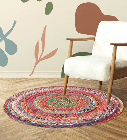 Multicolor Jute 2 Feet Round Carpet