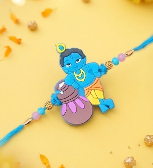 Multicolor Kids Silicone Bal Krishna Rakhi With Soft Adjustable Thread