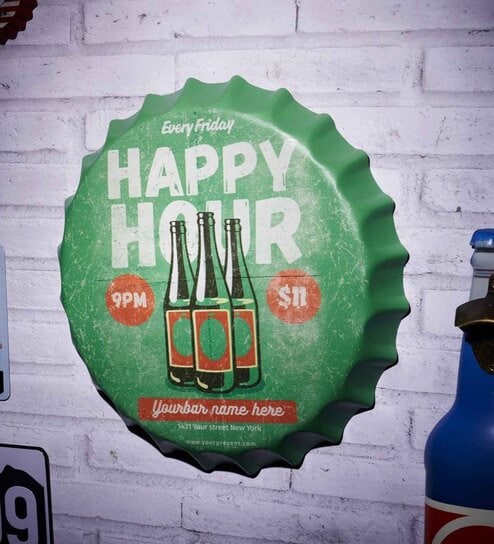 Green Metal Every Friday Happy Hours Wall Decor
