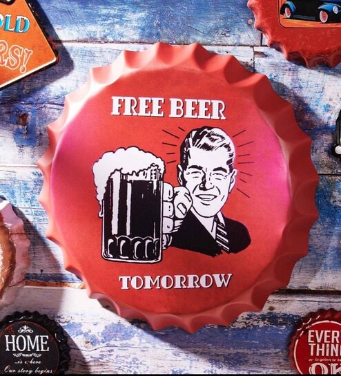 Red Metal Free Beer Wall Decor