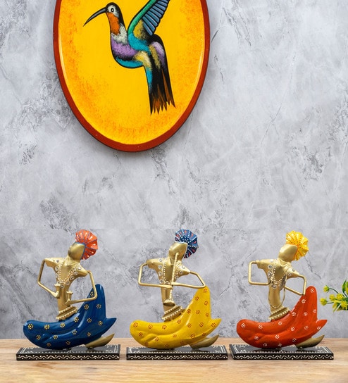 Multicolor Metal Handpainted Decorative Set of  3 Musician Showpiece