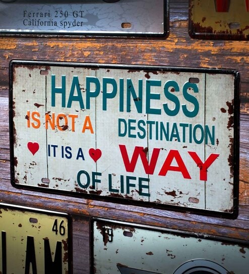 White Metal Happiness Is A Way Wall Sign