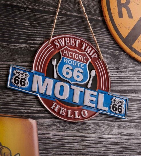 Multicolor Metal Motel Route 66 Wall Hanging