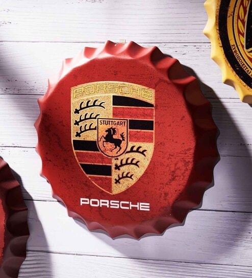 Red Metal Porsche Wall Decor
