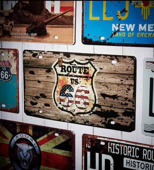 Multicolor Metal Route Us 66 Wood Wall sticker