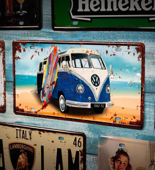 Blue Metal Volkswagen Blue Van Wall Sign