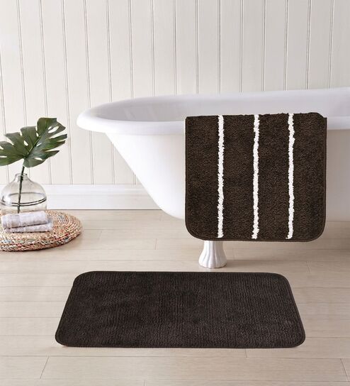 Brown Microfiber 15X23 Inches Anti-Skid Bath Mat Set Of 2