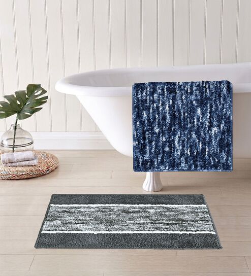 Multicolor Microfiber 15X23 Inches Anti-Skid Bath Mat Set Of 2
