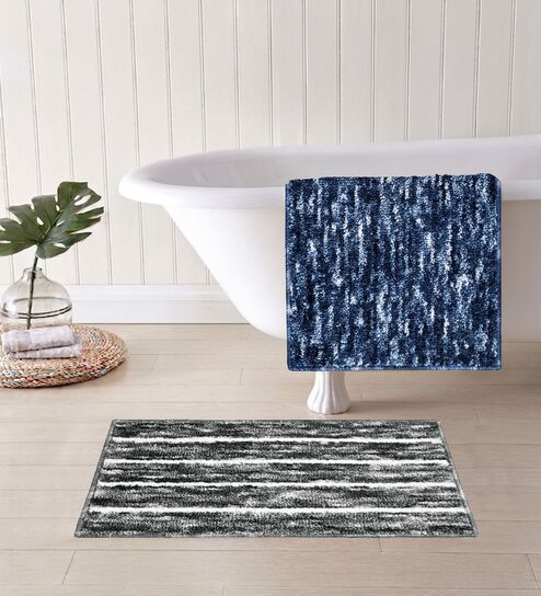 Multicolor Microfiber 15X23 Inches Anti-Skid Bath Mat Set Of 2
