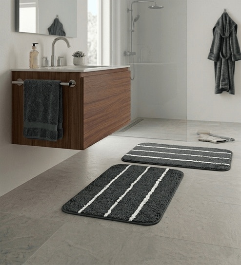 Green Microfiber 15X23 Inches Anti-Skid Bath Mat Set Of 2